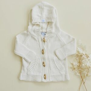 NEW Beba Bean Crochet Knit Hoodie - Ivory - 6-12